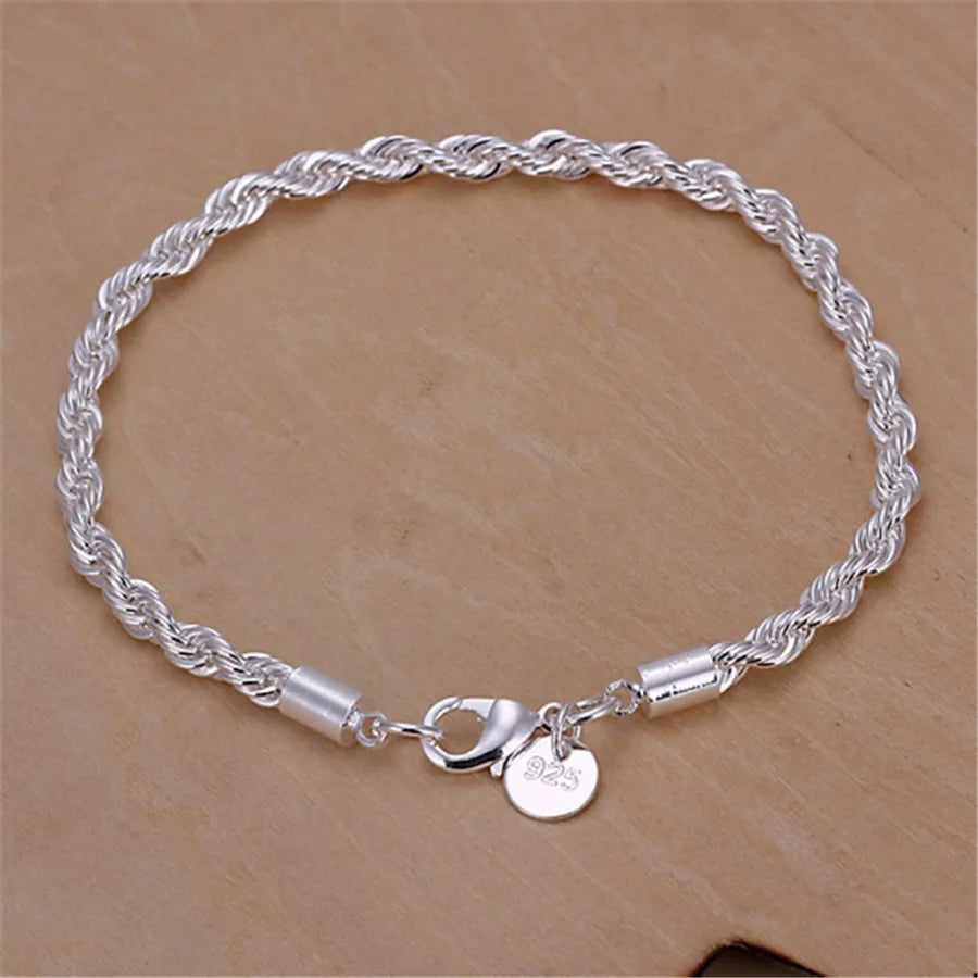 ZUPHAR 925 Silver Twisted Rope Necklace & Bracelet Set – Couples Jewelry