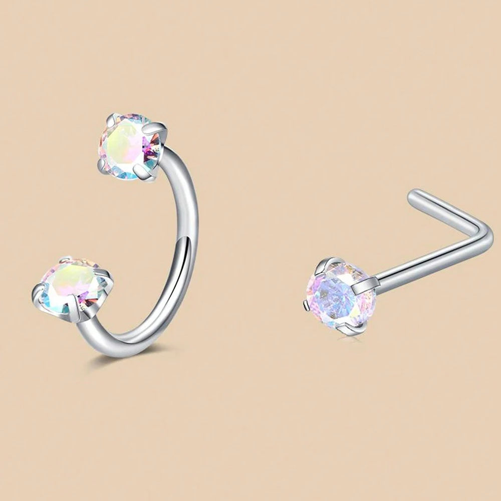 ZUPHAR CZ Nose Rings & Studs Set – Stainless Steel Body Jewelry 18G
