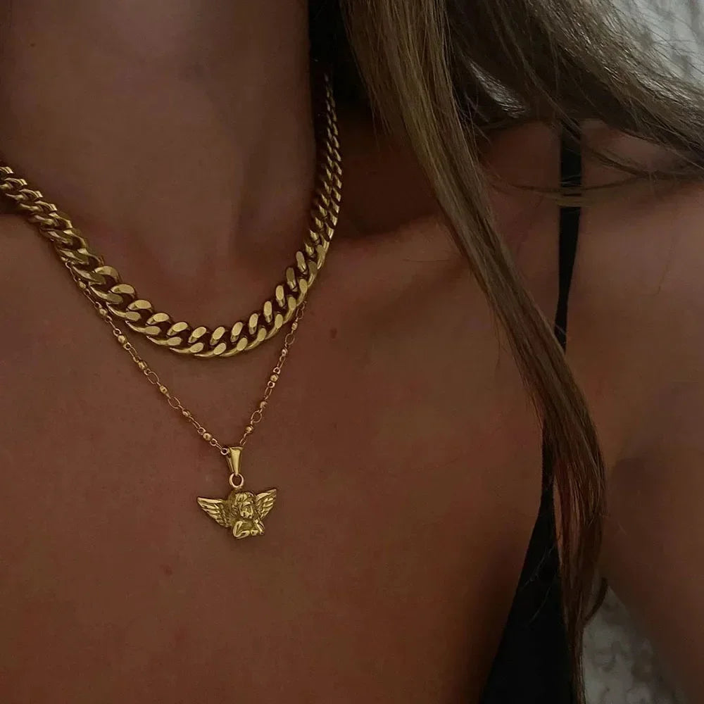 Women’s Layered Gold-Tone Heart & Coin Pendant Necklace
