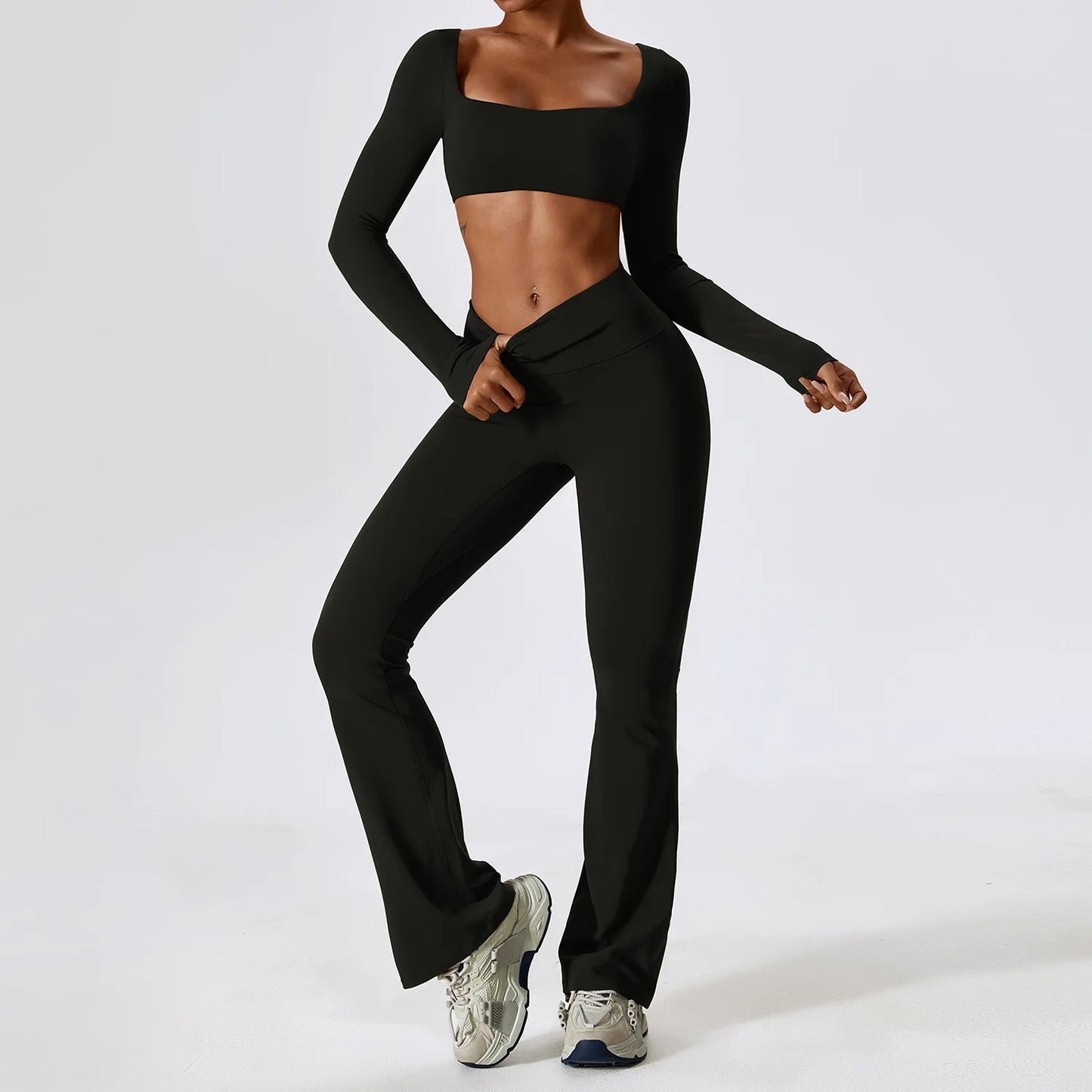 Seamless Women’s Gym Set – Sculpting High-Waist Leggings & Crop Top