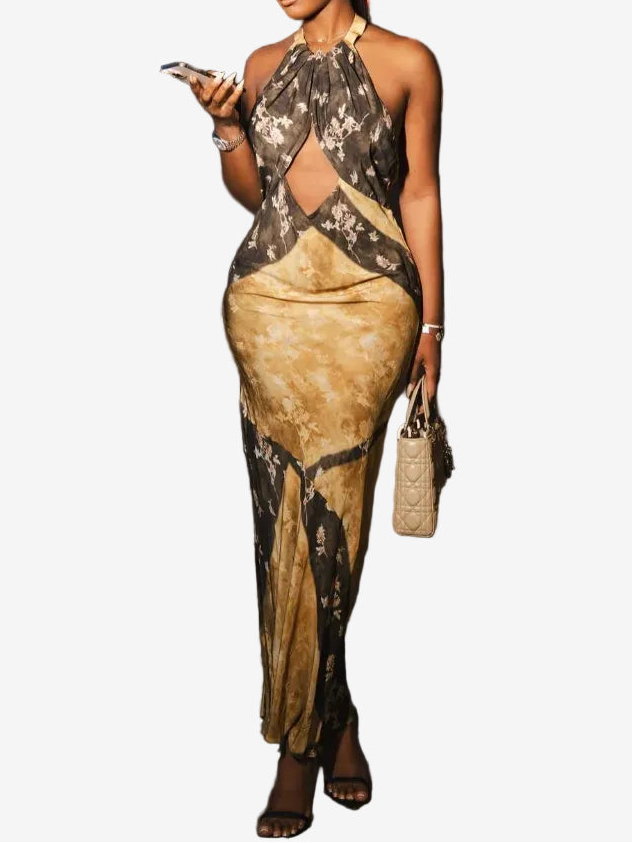 ZUPHAR™ Vintage Floral Halter Maxi Dress