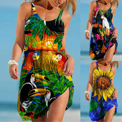 ZUPHAR™ Tropical Print Sleeveless Beach Dress
