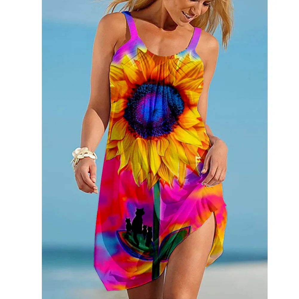 ZUPHAR™ Tropical Print Sleeveless Beach Dress