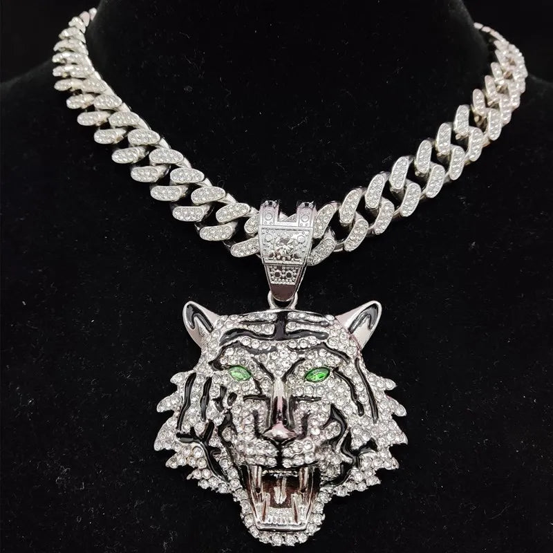 ZUPHAR™ Iced Tiger Pendant Necklace – Unisex Streetwear Chain