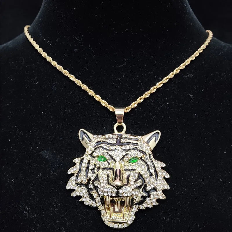 ZUPHAR™ Iced Tiger Pendant Necklace – Unisex Streetwear Chain