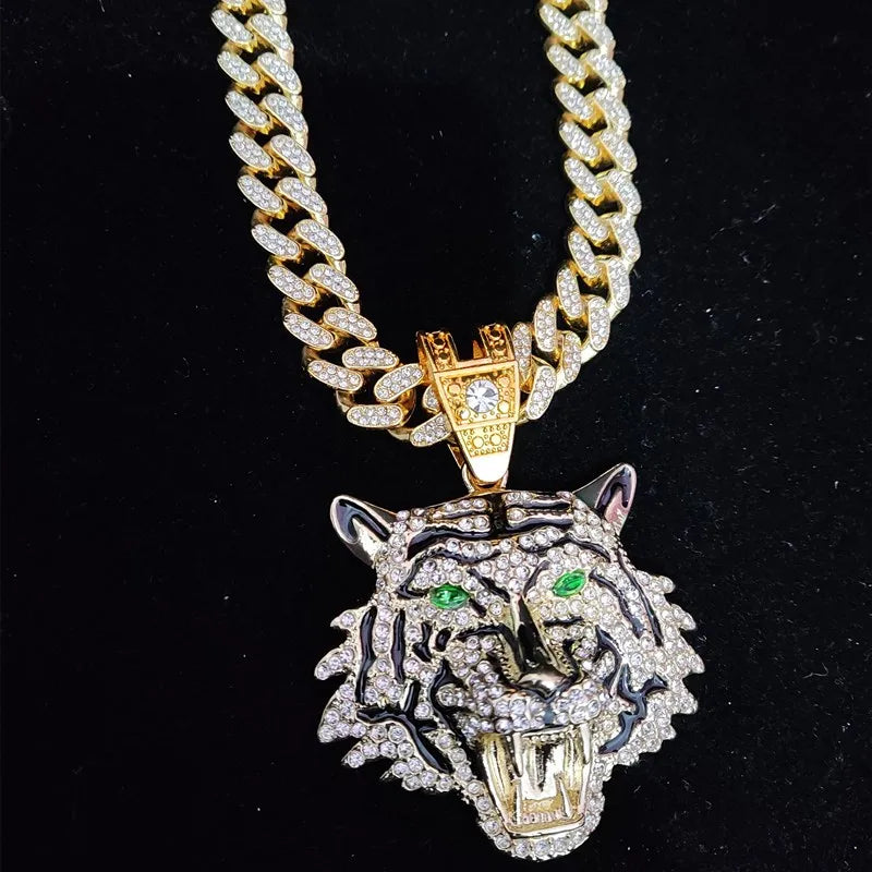 ZUPHAR™ Iced Tiger Pendant Necklace – Unisex Streetwear Chain