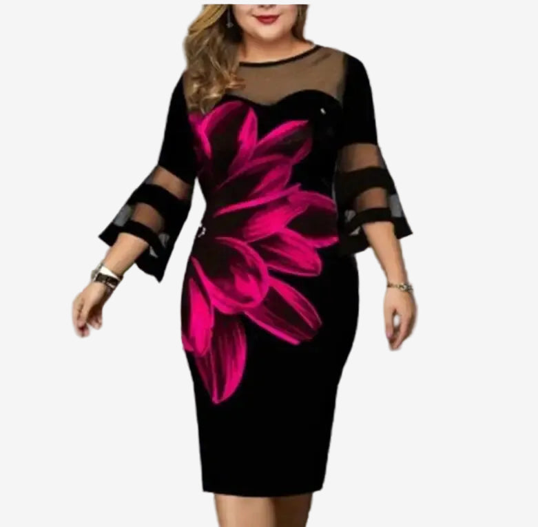 ZUPHAR™ Elegant Black Floral Sheath Dress