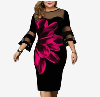 ZUPHAR™ Elegant Black Floral Sheath Dress