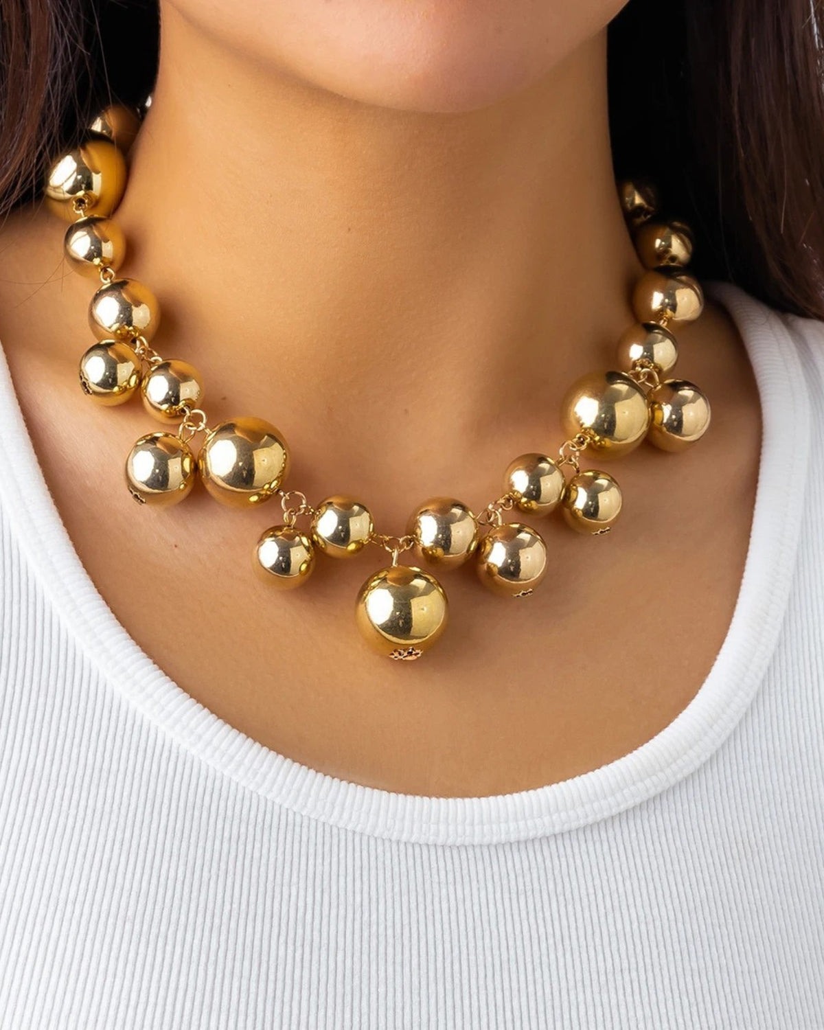 ZUPHAR™ Bold Ball Statement Necklace – Gold & Silver Party Chain