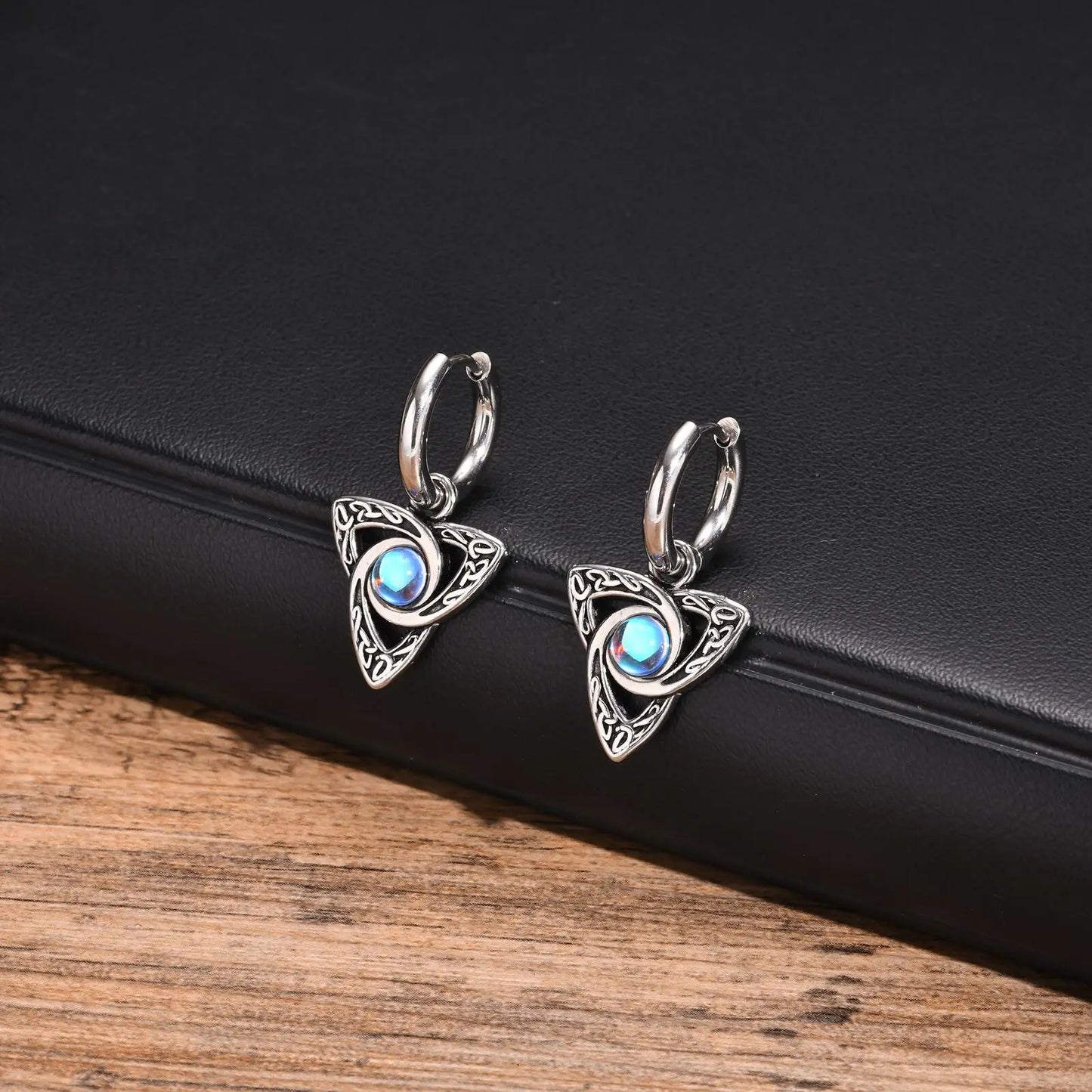 ZUPHAR Moonstone Stainless Steel Hoop Earrings – Waterproof, Hypoallergenic, Men's Hip Hop Jewelry