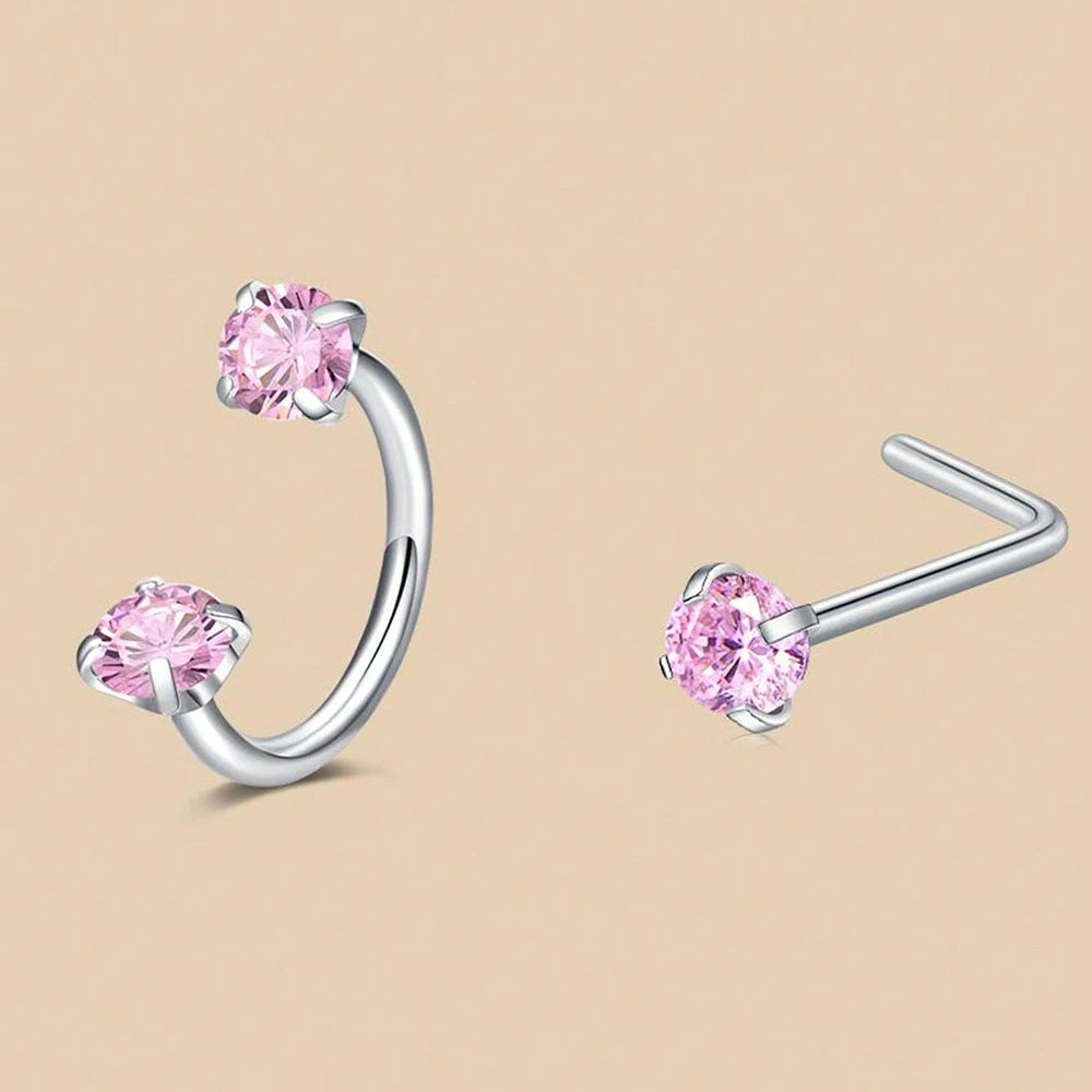 ZUPHAR CZ Nose Rings & Studs Set – Stainless Steel Body Jewelry 18G