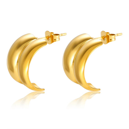 C-Shaped Double Layer Stud Earrings — 18K Gold Plated Stainless Steel | Korean Style