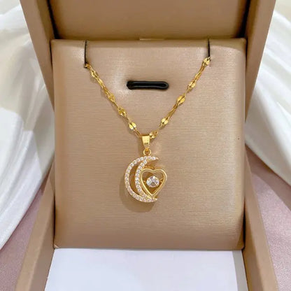 Red Rose Pendant Necklace – Stainless Steel Gold-Tone Floral Jewelry
