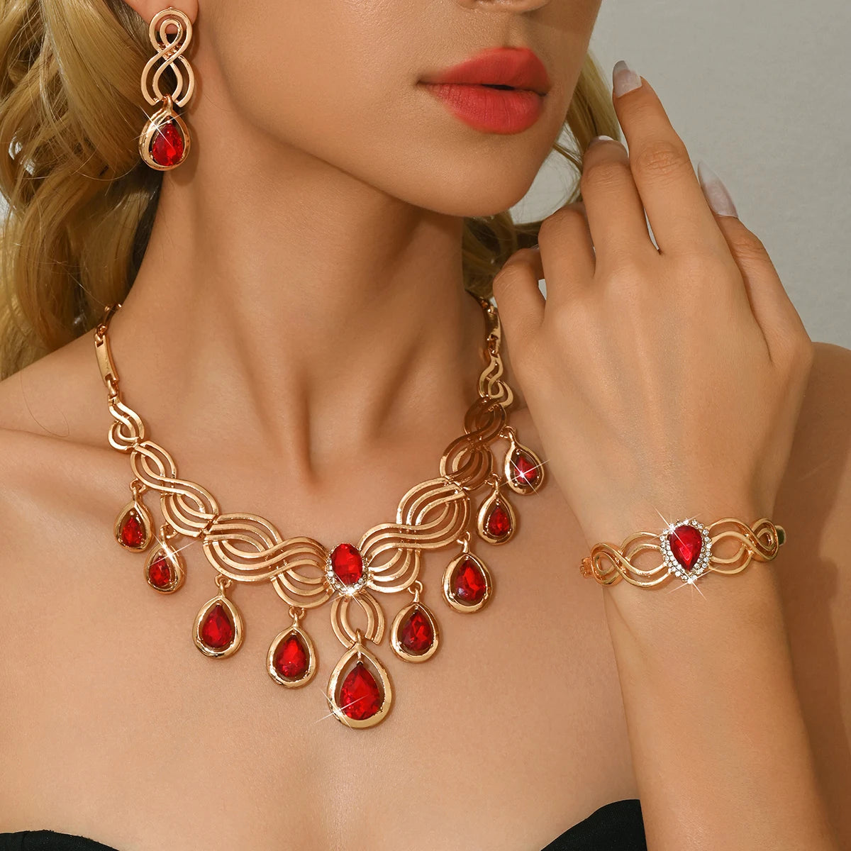 Gold-Tone Geometric Jewelry Set