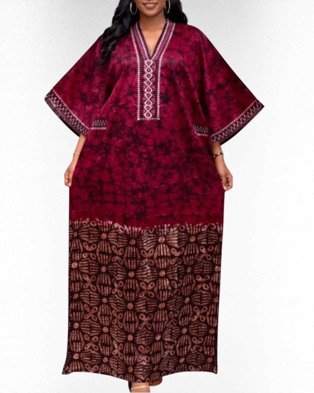 Women’s African Print Kaftan Maxi Dress – Loose V-Neck Gown