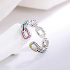 Multicolor Link Adjustable Ring in 925 Sterling Silver