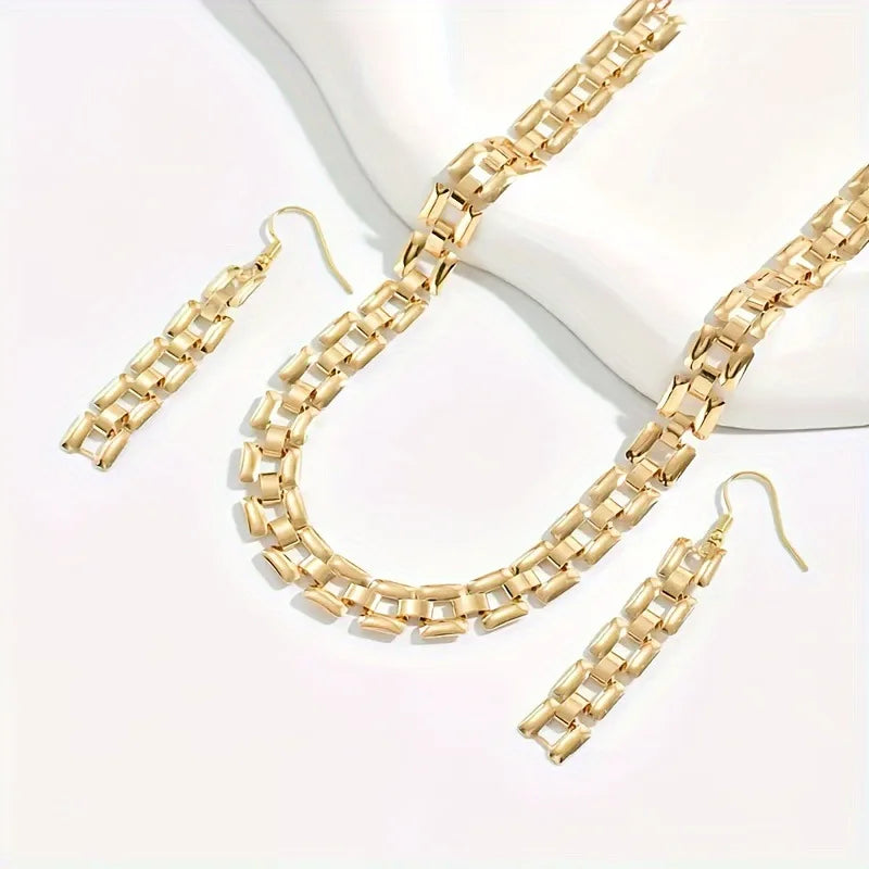 Women's Gold-Tone Geometric Link Necklace & Drop Earrings