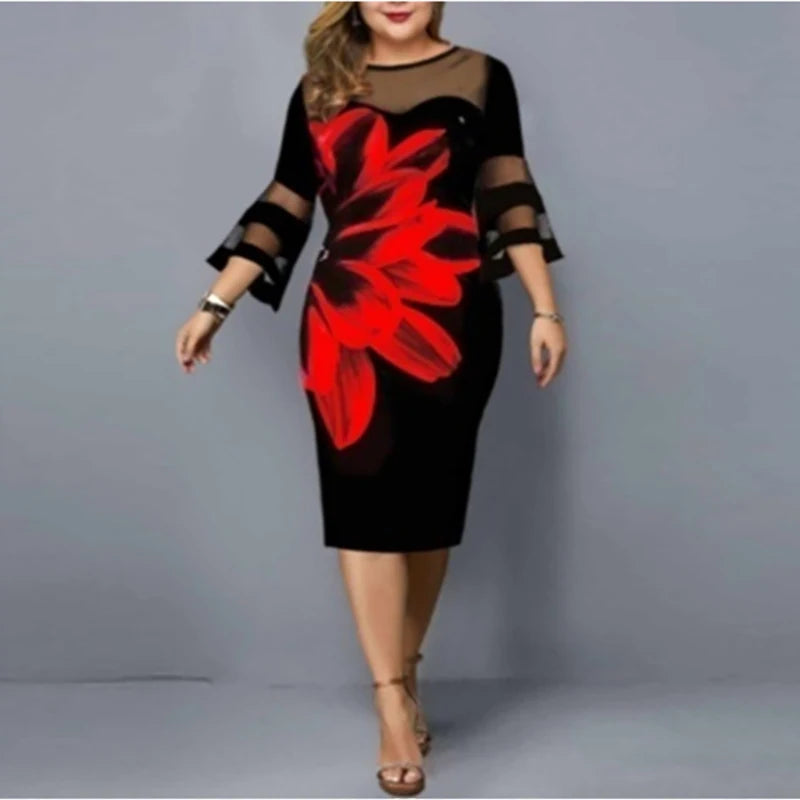 ZUPHAR™ Elegant Black Floral Sheath Dress