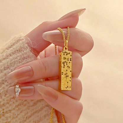 ZUPHAR 24K Pure Gold Bar Pendant Necklace – AU999 Certified Fine Gold, Classic Square Clavicle Chain