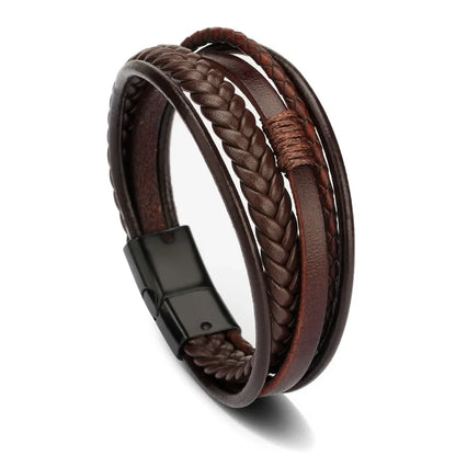 ZUPHAR™ Braided Leather Bracelet for Men – Stainless Steel Clasp