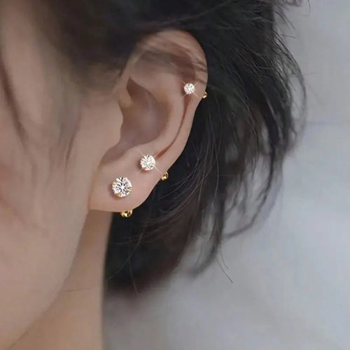 3-Pair Zirconia Stud Earrings Set
