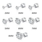 Crystal Zircon Stud Earrings - Stainless Steel Screw Back | Gold & Silver | 2mm-8mm