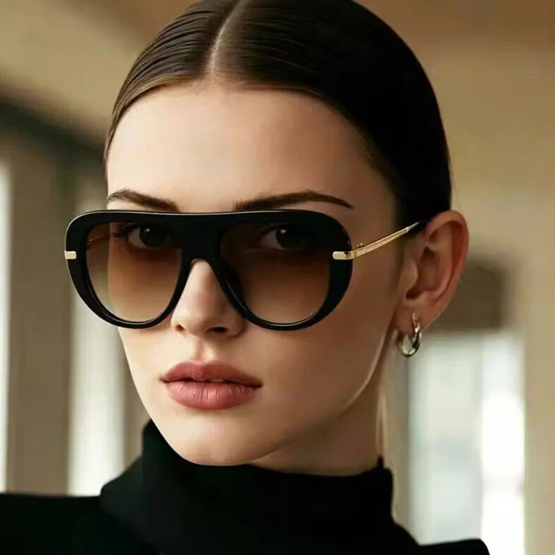 Black & Gold Oval UV400 Sunglasses for Women