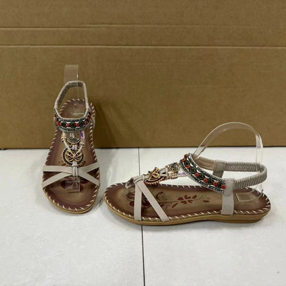 Women's Bohemian Flat Sandals – Beaded Open Toe Summer Shoes