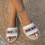 ZUPHAR™ Boho Beaded Platform Slides – Women’s Summer Flat Sandals