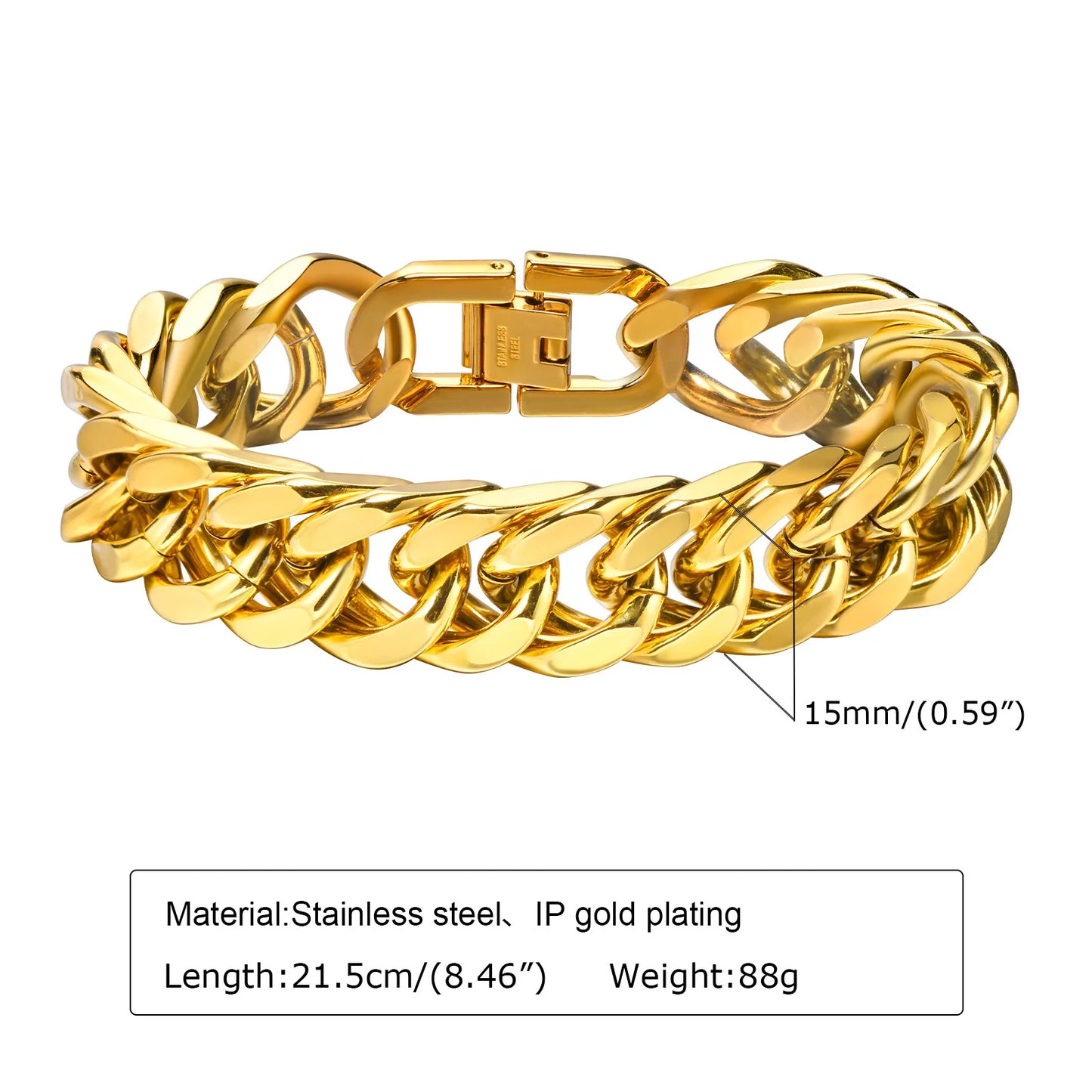 ZUPHAR Bold Gold Chain Bracelet for Men – Stainless Steel Streetwear