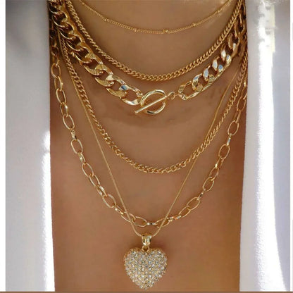 Women’s Layered Gold-Tone Heart & Coin Pendant Necklace