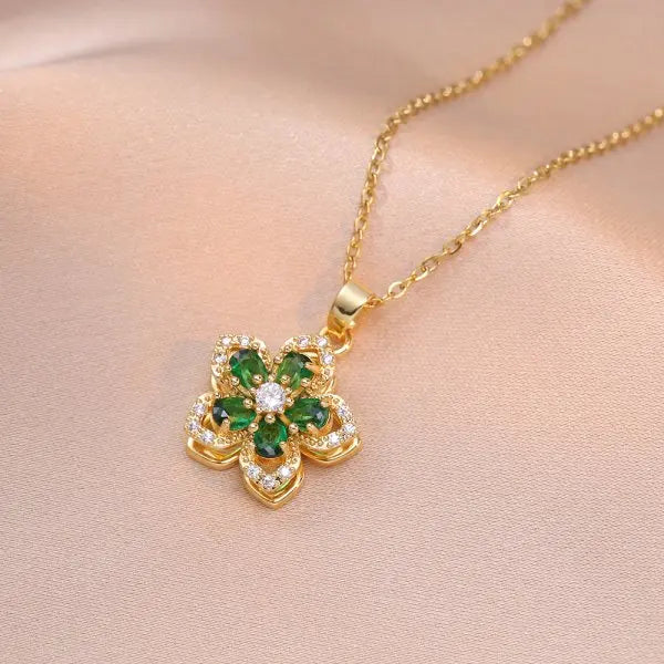 Red Rose Pendant Necklace – Stainless Steel Gold-Tone Floral Jewelry