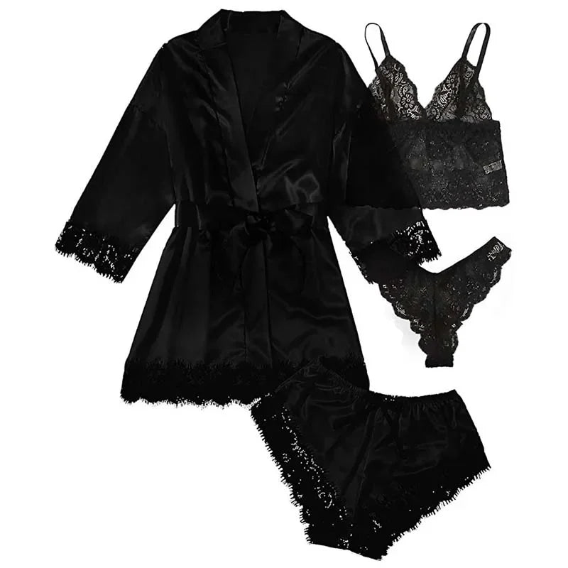 ZUPHAR™ Satin Lace Robe & Lingerie Set