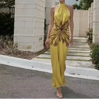 Printed Halter Backless Maxi Dress