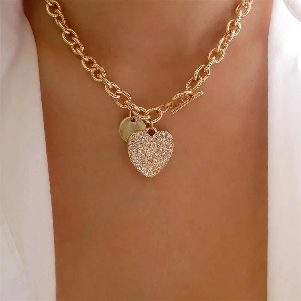 Women’s Layered Gold-Tone Heart & Coin Pendant Necklace