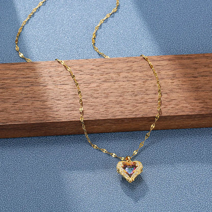 ZUPHAR Crystal Heart Pendant Necklace – 18K Gold Stainless Steel