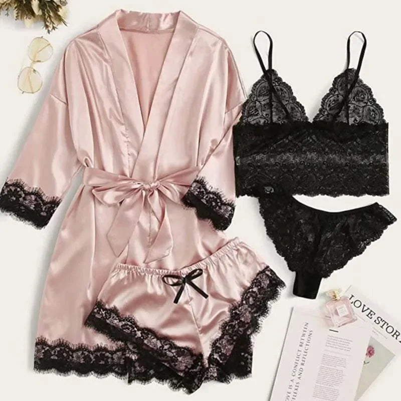 ZUPHAR™ Satin Lace Robe & Lingerie Set
