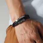 ZUPHAR™ Bracelet tressé en cuir pour homme – Fermoir en acier inoxydab