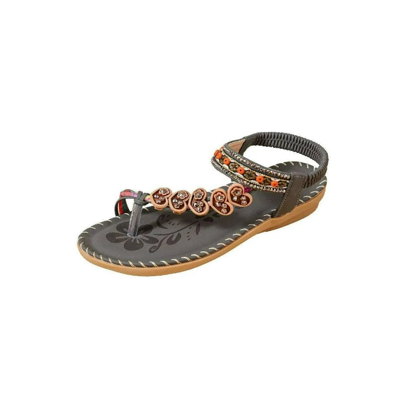 Women's Bohemian Flat Sandals – Beaded Open Toe Summer Shoes