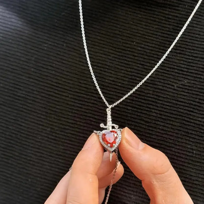 Heart & Sword Couple Necklace — Zirconia Pendant | Romantic Valentine's Gift