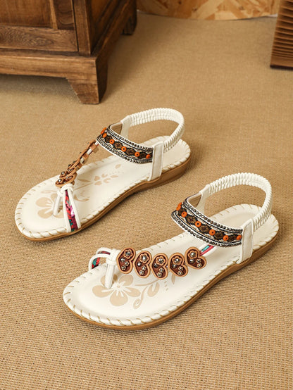 Women's Bohemian Flat Sandals – Beaded Open Toe Summer Shoes