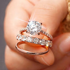 ZUPHAR Sparkling CZ Bridal Ring Set – 3-Piece Gold-Tone Wedding Style Rings for Women