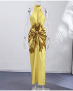 Printed Halter Backless Maxi Dress
