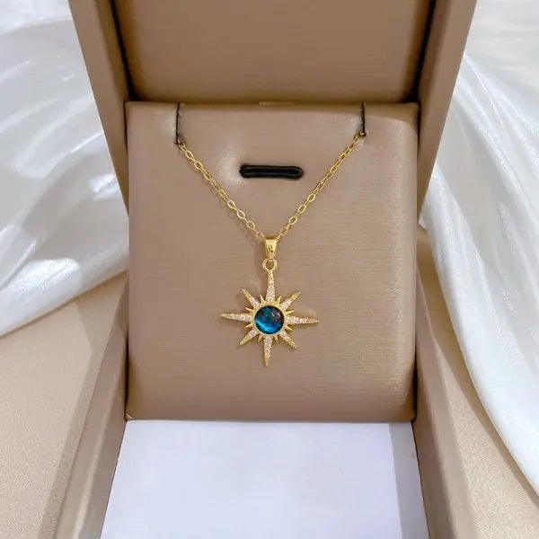 Red Rose Pendant Necklace – Stainless Steel Gold-Tone Floral Jewelry