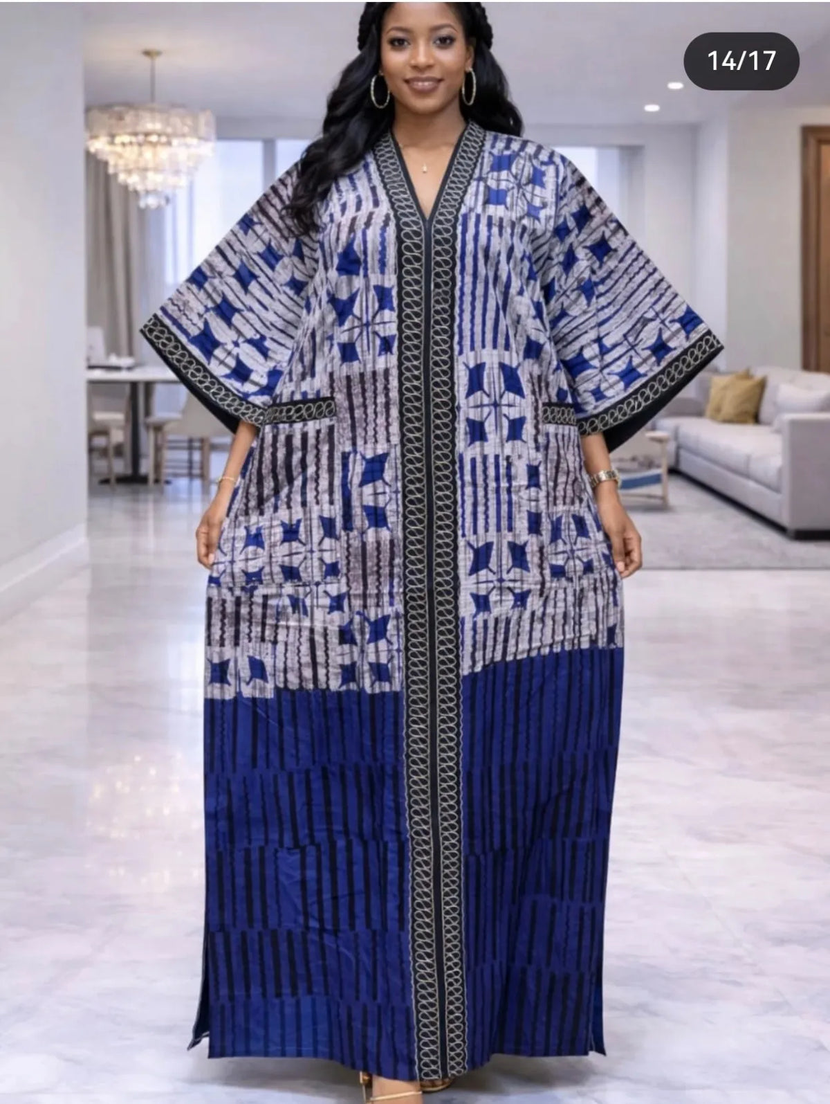Women’s African Print Kaftan Maxi Dress – Loose V-Neck Gown