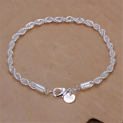 ZUPHAR 925 Silver Twisted Rope Necklace & Bracelet Set – Couples Jewelry