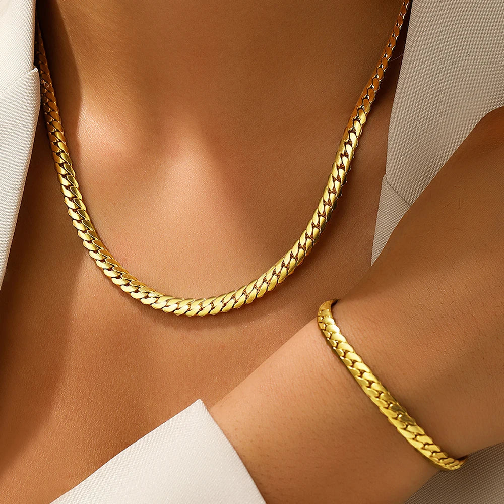 ZUPHAR™ Stainless Steel Cuban Link Necklace & Bracelet Set