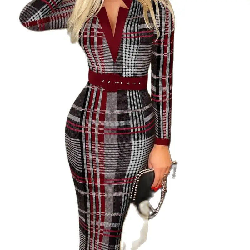 ZUPHAR™ Plaid V-Neck Midi Dress
