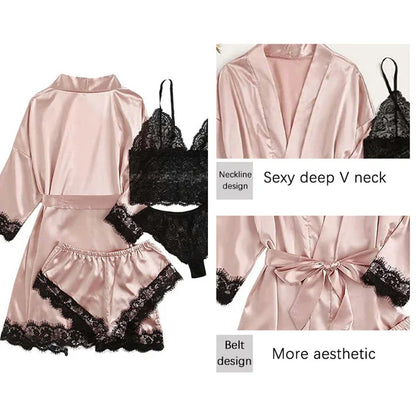 ZUPHAR™ Satin Lace Robe & Lingerie Set