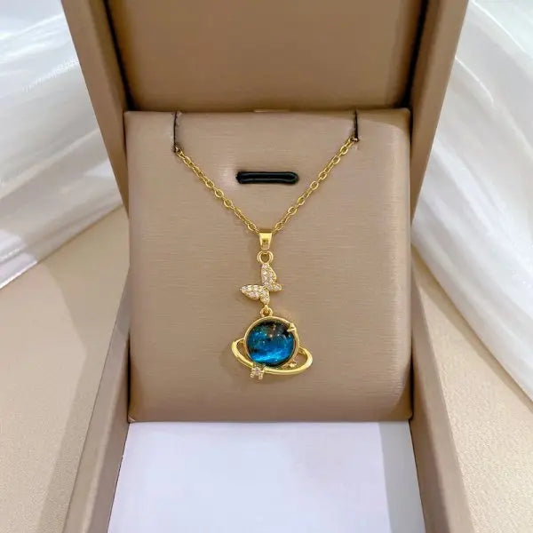 Red Rose Pendant Necklace – Stainless Steel Gold-Tone Floral Jewelry